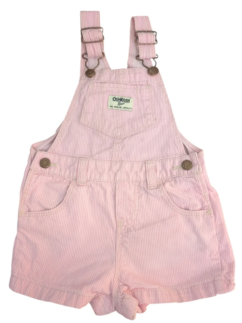 OshKosh B’gosh Pink Stripe Shortalls 24M Cotton Overalls Cottagecore Farmcore